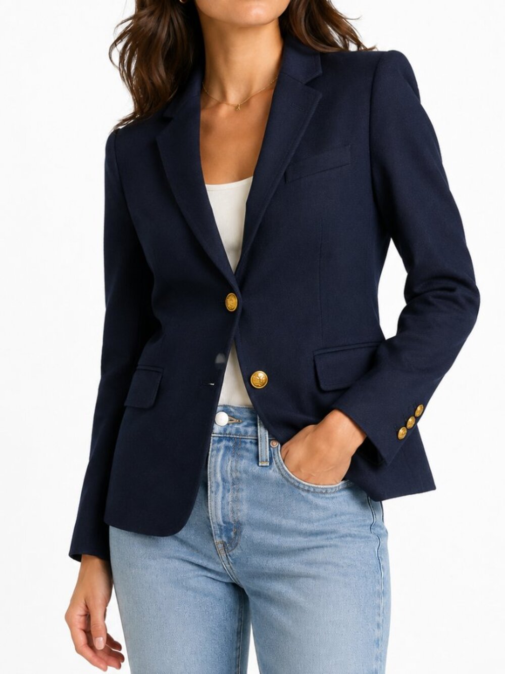 J.Crew Schoolboy Navy Wool Blazer Gold Buttons Size 2